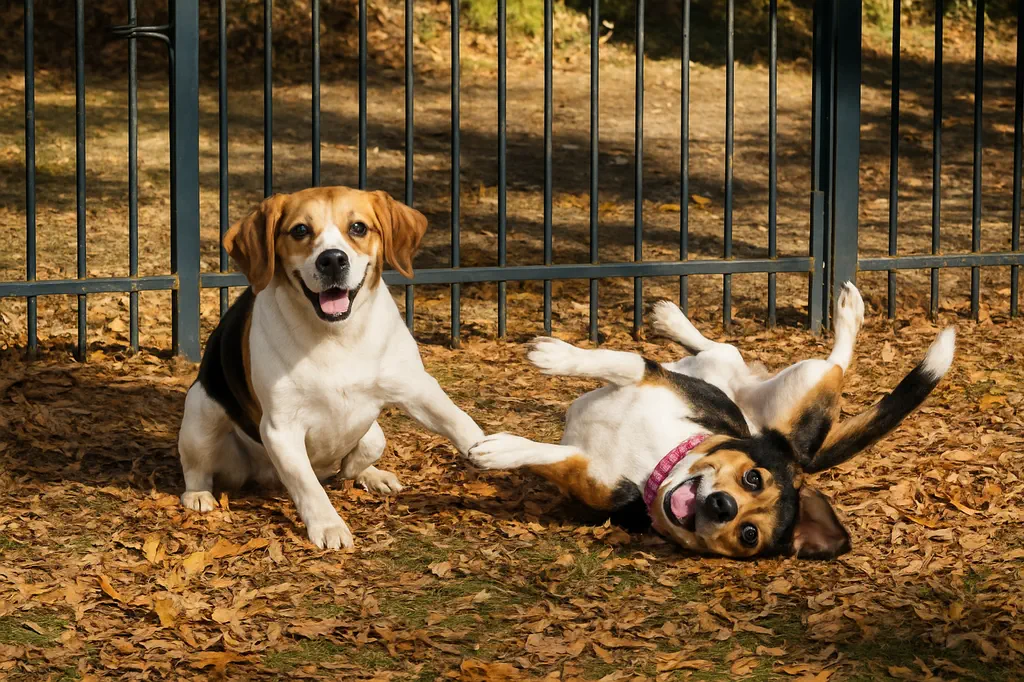 Farm dogs resting on the grass